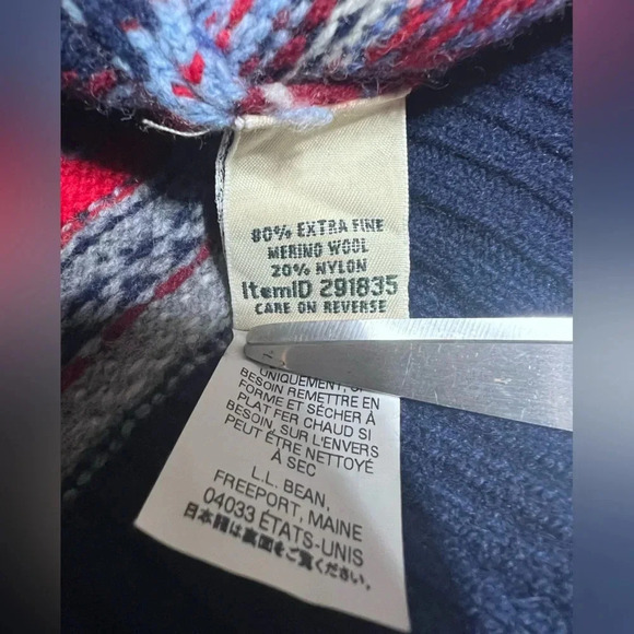 Women's L.L.Bean Striped Multi Colored Sweater Sz MED Merino Wool Big Buttons. - Picture 6 of 6